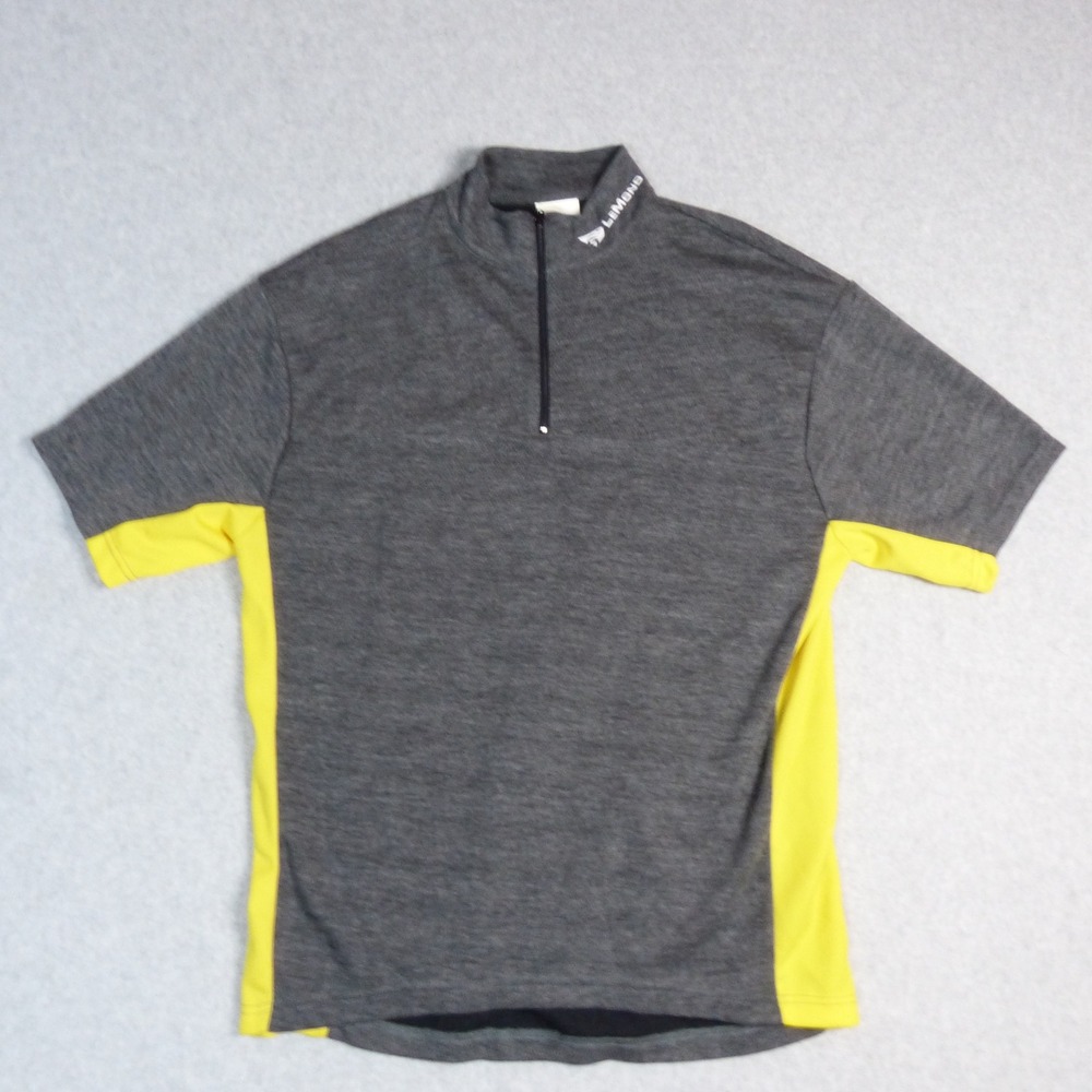 Greg LeMond Cycling Jersey Quarter Zip SS Bikewear Grey Yellow Mens L Large